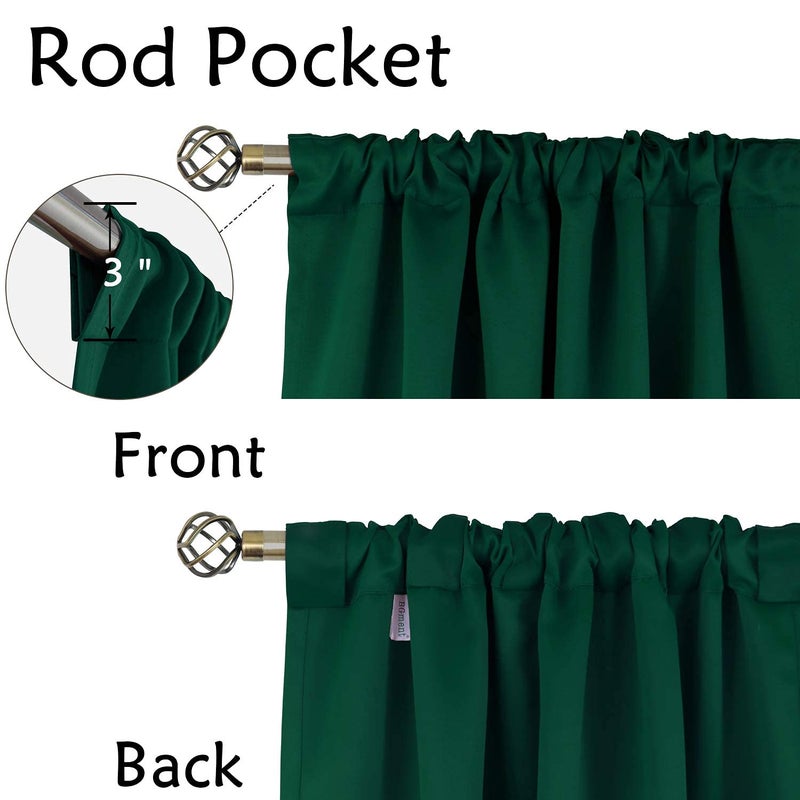 BGment Rod Pocket and Back Tab Blackout Curtains for Bedroom - Christmas Emerald Green Thermal Insulated Room Darkening Curtains for Living Room, 2 Window Curtain Panels (42 x 63 Inch) - Image 3